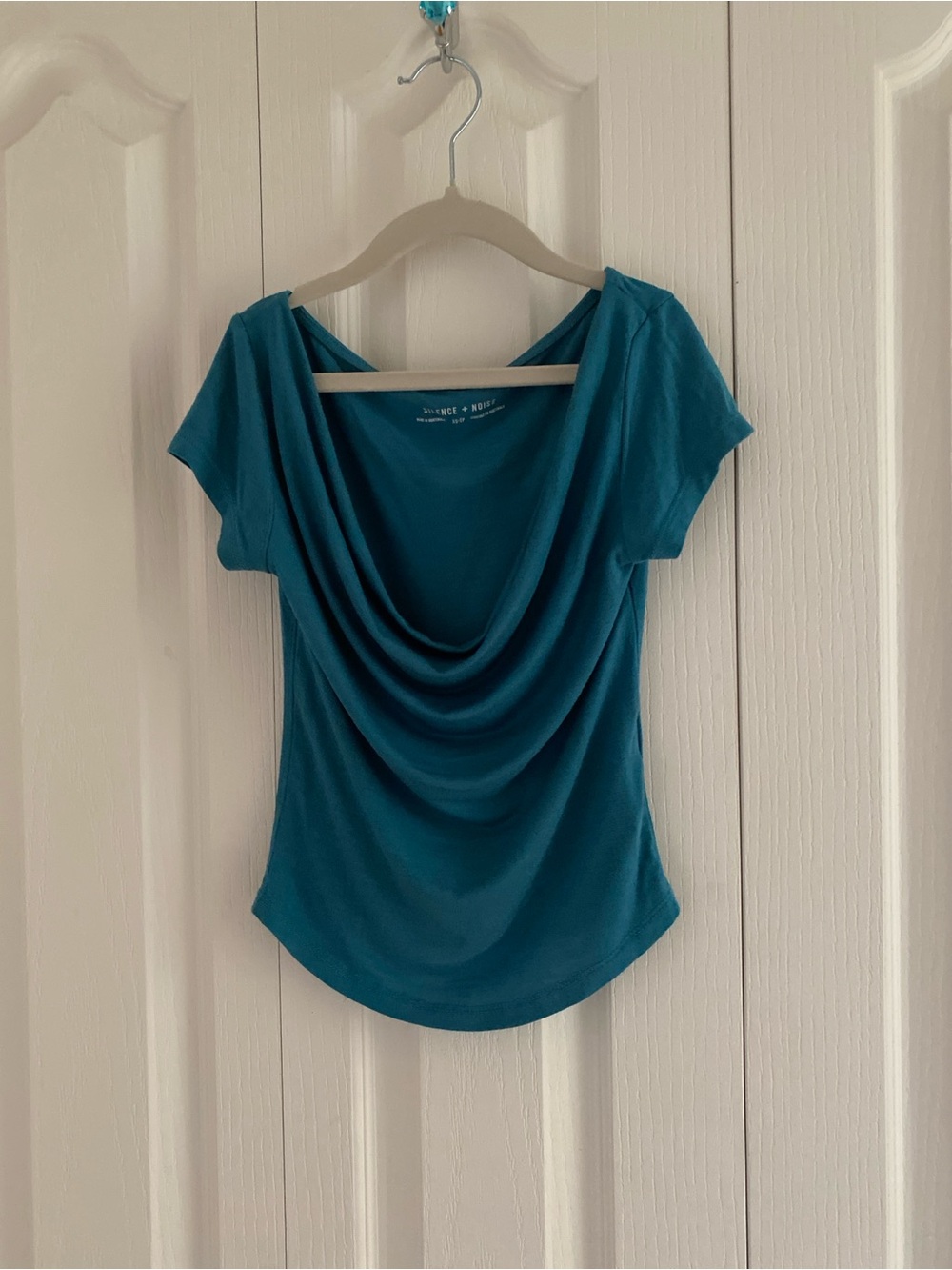 Teal Draped Neck Short Sleeve Top
